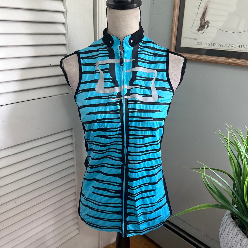 Jamie Sadock Vest Women XS Blue Abstract Striped Full Zip Retro Golf Athleisure